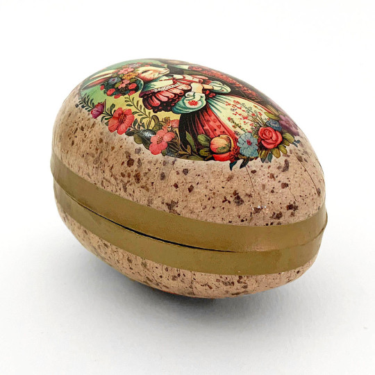 4-1/2" Folkloric Bunnies Speckled Egg Paper Mache Easter Egg Box ~ Germany